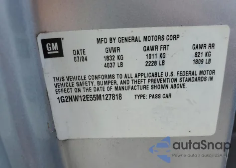 2005 Pontiac Grand Am Gt z USA, uszkodzony, nr VIN 1G2NW12E55M127818